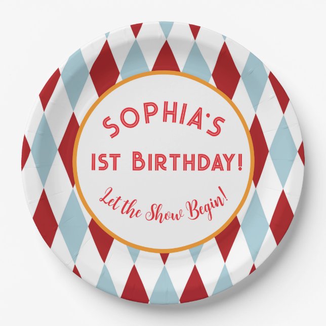 Personalized Circus Birthday Paper Plate (Front)