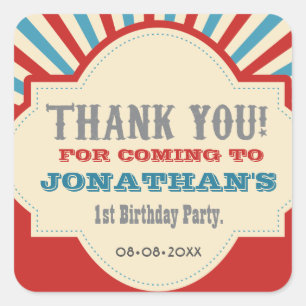 Personalized Circus carnival 1st birthday party Square Sticker