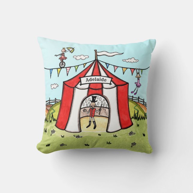 Personalized Circus Scene  Throw Pillow (Front)