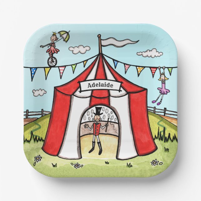 Personalized Circus Tent Paper Plate (Front)