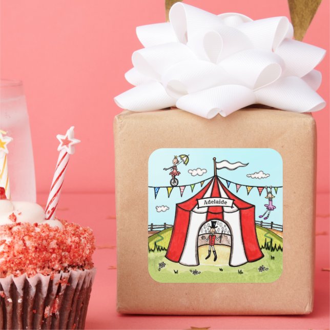 Personalized Circus Tent Square Sticker (Party)