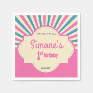 Personalized, Circus themed, first birthday, pink Napkin