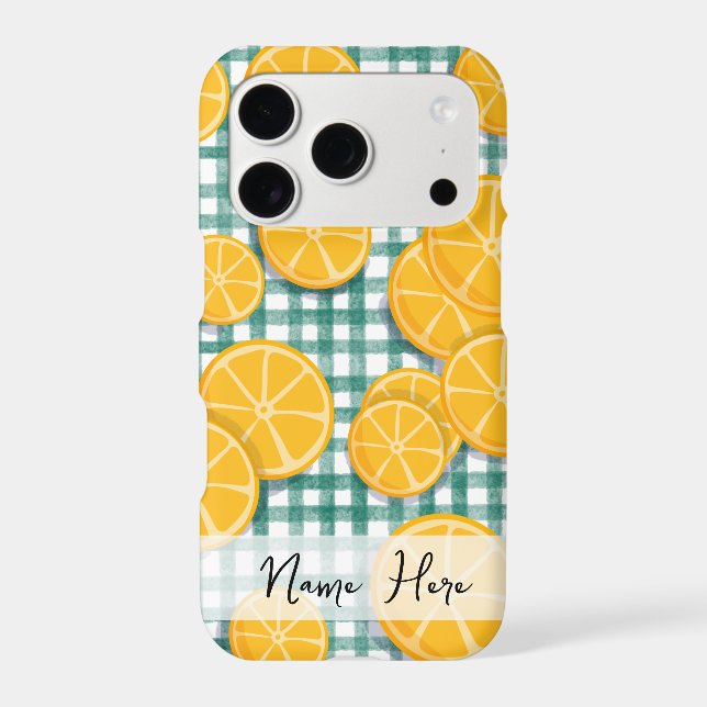 Personalized Citrus fruit on Green Gingham Phone  (Back)