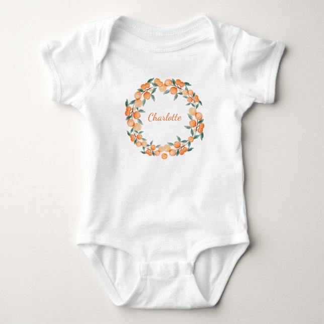 Personalized Citrus Orange Fruit  Baby Bodysuit (Front)
