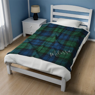 Personalized Clan Campbell Plaid Tartan Blue Green Fleece Blanket
