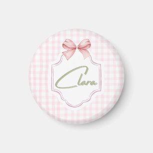 Personalized Clara Baby Girl Nursery Bow&Gingham Magnet