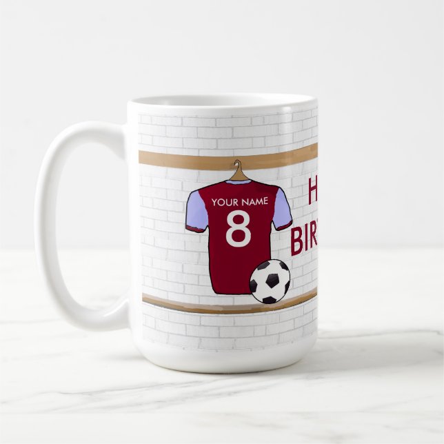 Personalized Claret Blue Football Soccer Jersey Coffee Mug (Left)