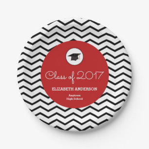 Personalized Class of 2017 Chevron Red Grad Paper Plate