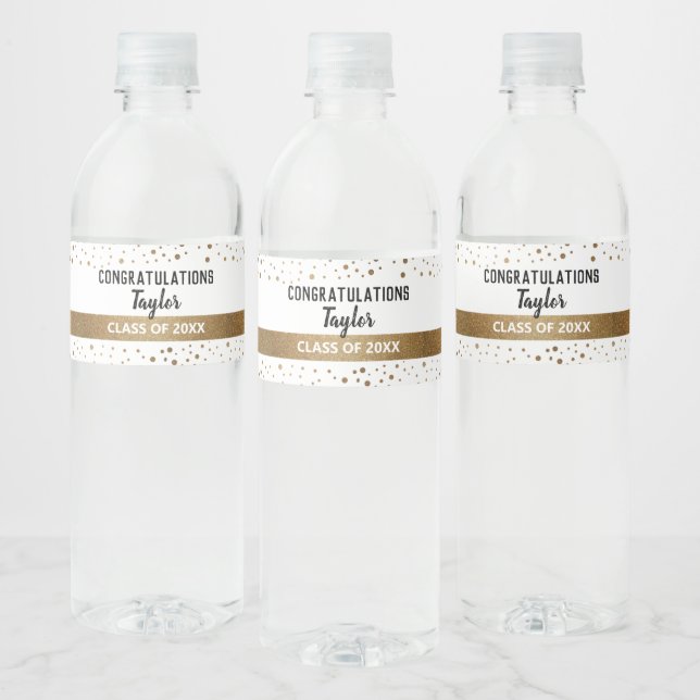 Personalized Class of 2021 Graduate Gold confetti Water Bottle Label (Bottles)