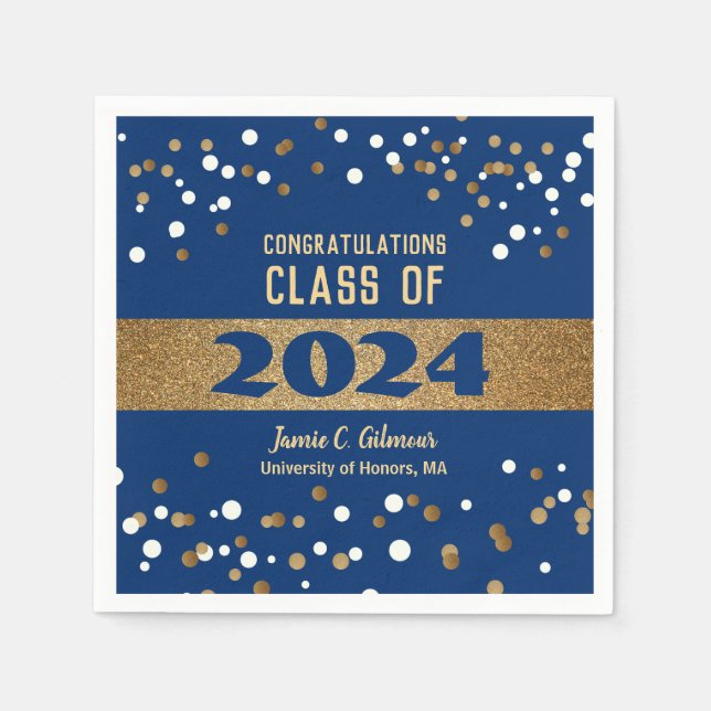Personalized Class of 2022 blue Graduation Party Napkin (Front)