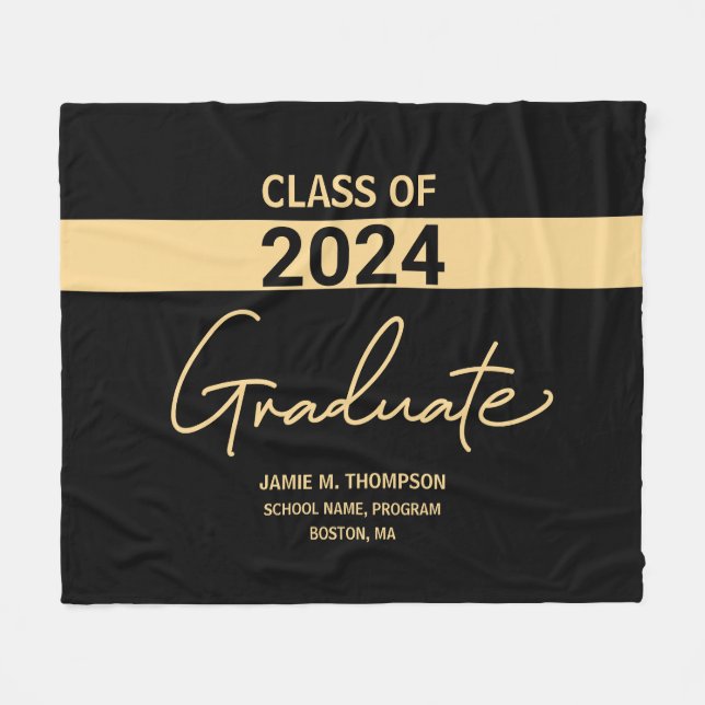 Personalized Class of 2024 Black Gold Graduation Fleece Blanket (Front (Horizontal))