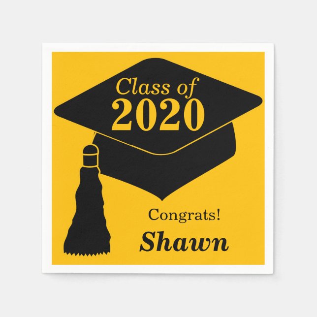 Personalized Class of 2024 Black Gold Napkin (Front)