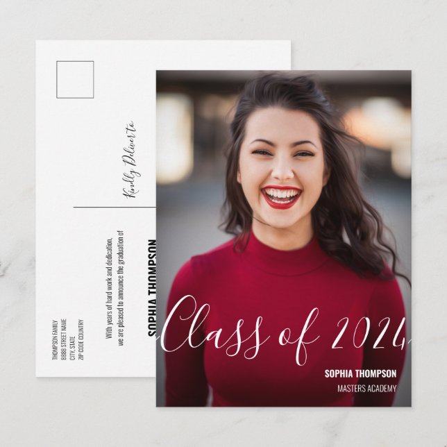  Personalized Class of 2024 Graduate Photo Name  Announcement Postcard (Front/Back)