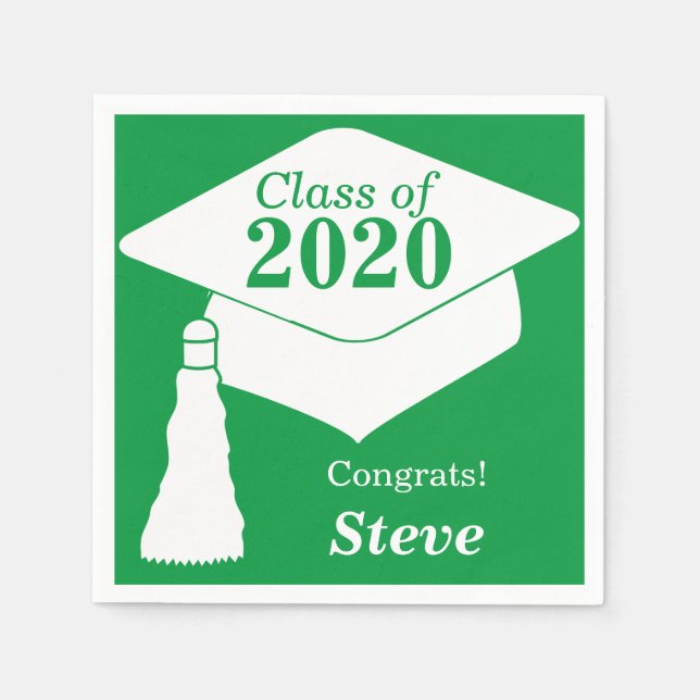 Personalized Class of 2024 Green White Napkin (Front)