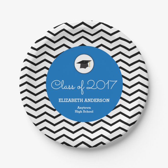 Personalized Class of 2025 Chevron Blue Grad Paper Plate (Front)