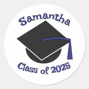 Personalized Class of 2025 Graduation Hat Blue Classic Round Sticker