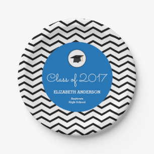 Personalized Class of 2026 Chevron Blue Grad Paper Plate