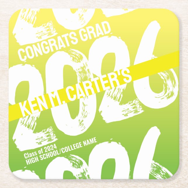 Personalized Class of 2026 Graduation Party Coaste Square Paper Coaster (Front)