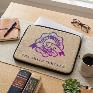 Personalized Class of 2026 Scholar Crest Faux Burl Laptop Sleeve