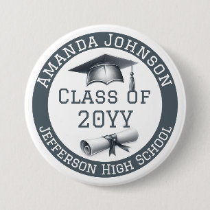 Personalized Class of Graduation Cap and Diploma 3 Inch Round Button