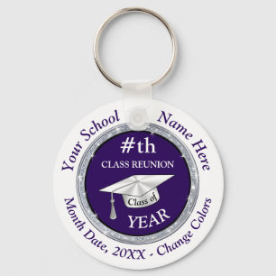 Personalized Class Reunion Gifts, Purple, White Keychain