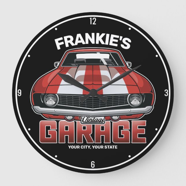 Personalized Classic American Muscle Car Garage Large Clock (Front)
