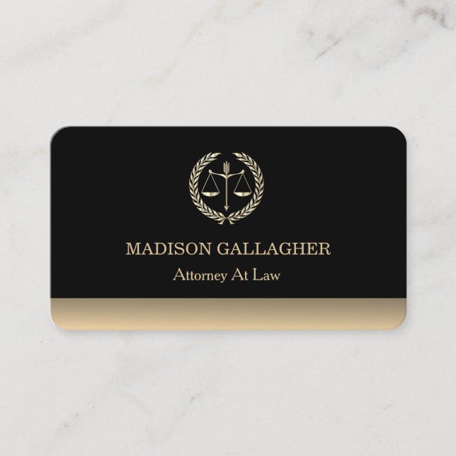 Personalized Classic Attorney Gold Justice Scale  Business Card (Front)