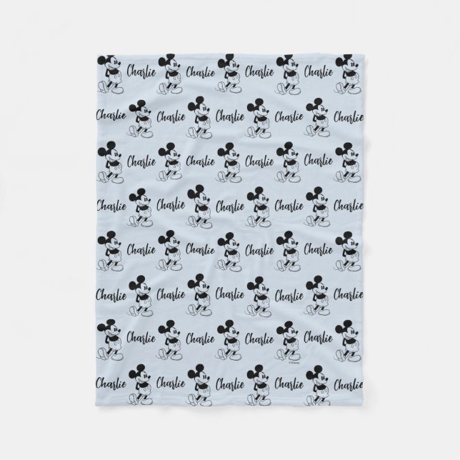 Personalized Classic B&W Mickey Mouse Pattern  Fleece Blanket (Front)