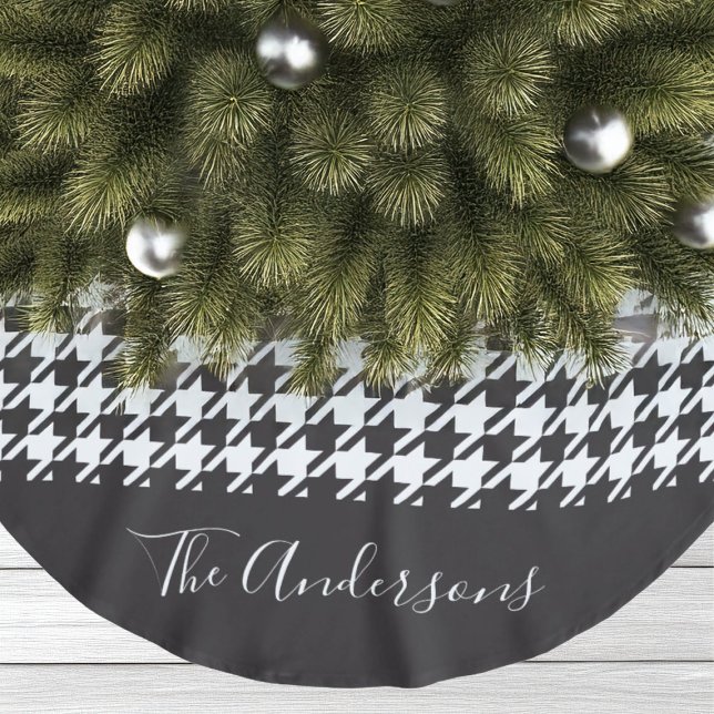 Personalized Classic Black and White Houndstooth Brushed Polyester Tree Skirt (Creator Uploaded)