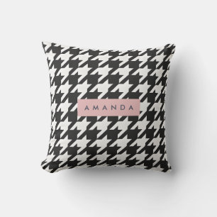 Personalized Classic Black and White Houndstooth  Throw Pillow