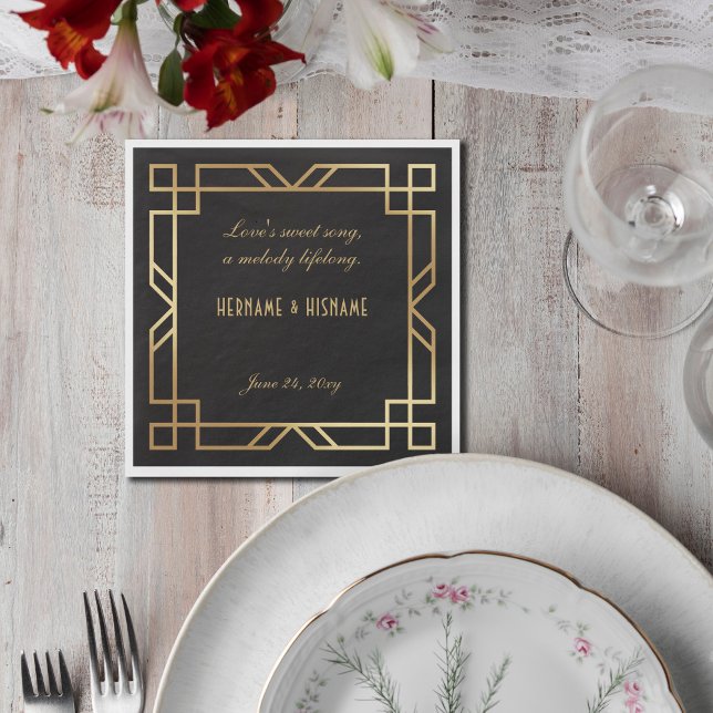 Personalized Classic Black Gold Frame Quote Napkin (Creator Uploaded)