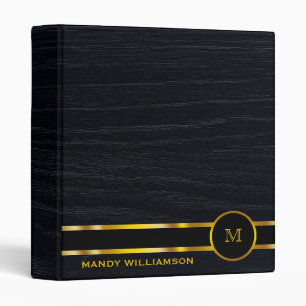 Personalized Classic Black & Gold Monogram Design Binder