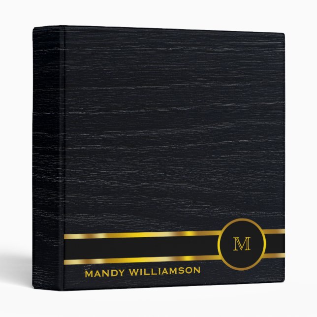 Personalized Classic Black & Gold Monogram Design Binder (Front/Spine)
