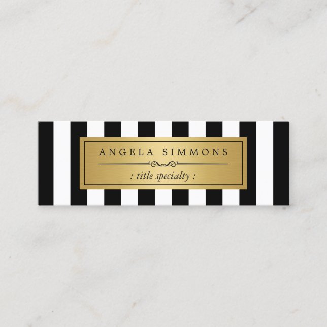 Personalized Classic Black White Stripes Mini Business Card (Front)