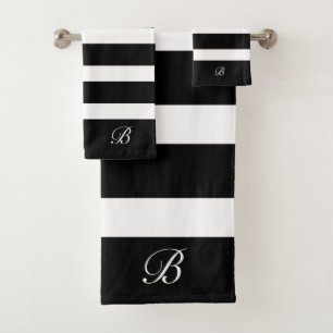Personalized Classic Black & White Stripes Pattern Bath Towel Set