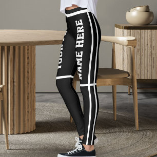 Personalized Classic Black White Stripes Pet Names Leggings