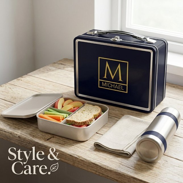 Personalized Classic Black with Initials & Name Metal Lunch Box (Personalized Classic Black with Initials & Name Metal Lunch Box)