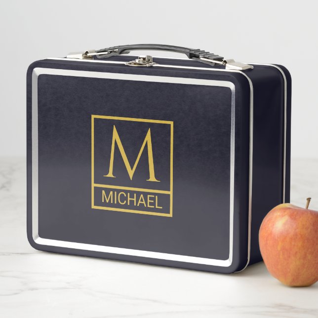 Personalized Classic Black with Initials & Name Metal Lunch Box (In Situ)