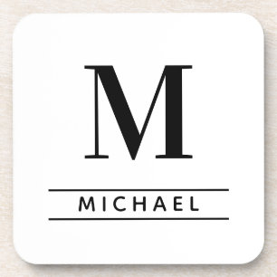 Personalized Classic Blk Monogram Initial Starfish Coaster