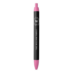 Personalized Classic Botanical Monogram Blue Ink Pen