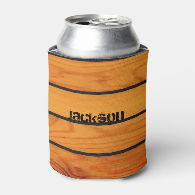 Personalized classic brown wooden shipdeck can cooler (Can Front)