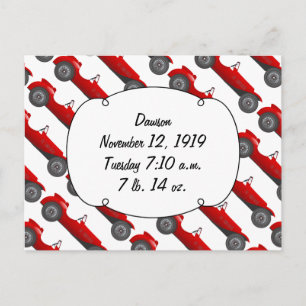 Personalized Classic Car Baby Boy Stats Postcard