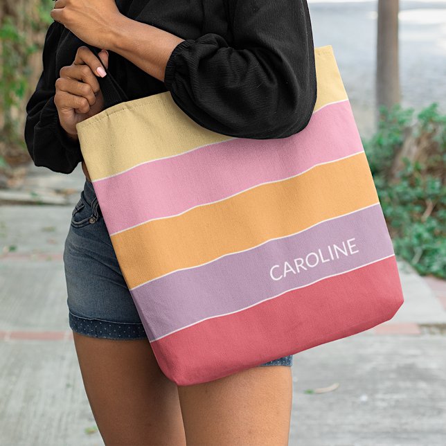 Personalized Classic Colorful Summer Stripe Art Tote Bag (Creator Uploaded)