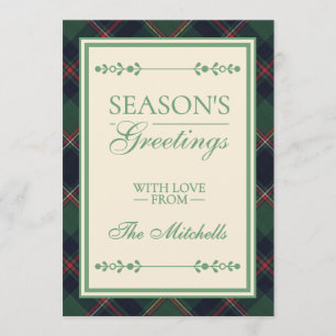 Personalized Classic Dark Blue Red Green Plaid Holiday Card
