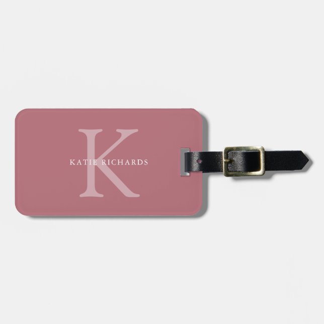 Personalized Classic Dusty Pink Monogram Luggage Tag (Front Horizontal)