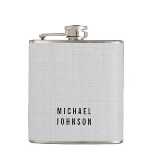Personalized Classic Faux Linen Silver Grey Hip Flask