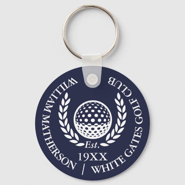 Personalized Classic Golf Club Name Navy Blue Keychain (Front)