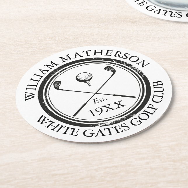Personalized Classic Golf Club Name Round Paper Coaster (Angled)