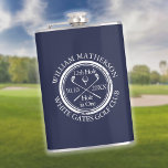Personalized Classic Golf Hole in One Navy Blue Hip Flask<br><div class="desc">Featuring an aged stamp effect classic retro design. Personalize the name,  location hole number and date to create a great golf keepsake to celebrate that fantastic hole in one. Designed by Thisisnotme©</div>