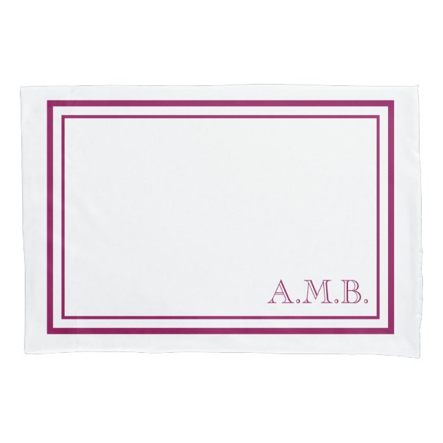 Personalized Classic Magenta Monogram Standard Pillowcase (Front)